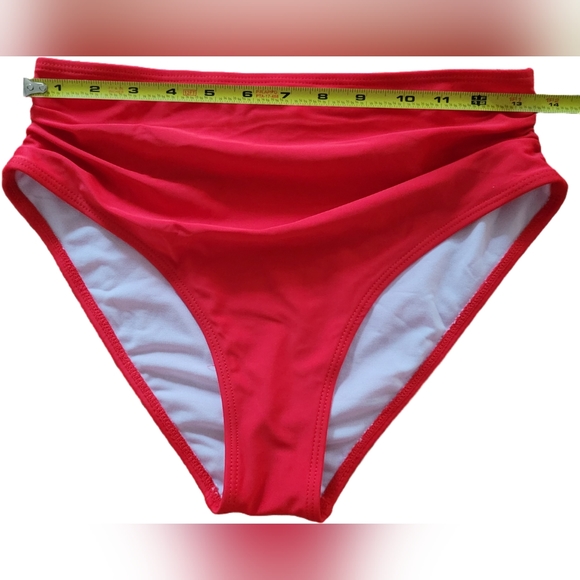High Waisted Rouche Red Bikiny Swim Bottom - Medium - NWOT - Picture 8 of 9